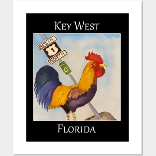 Rooster and Mile marker 0 famous in Key West, Florida Posters and Art